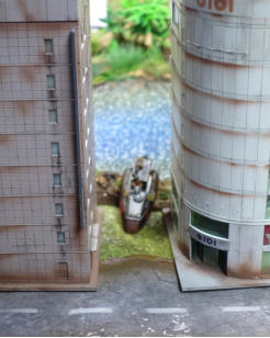 The Slammers place their Combat Cars in alley ways when they have crossed the river
