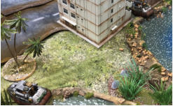 Combat cars make their way across the river independent of the bridge