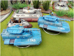 Blower tanks and Combat Car with Brigade Models 'Cougar MBT' doing duty as a TAS Wraith tank 