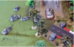 Slammers blower burning after attack by three tand destroyers - two Gallienis and a Garibaldi 