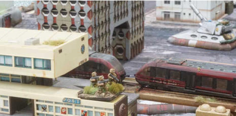 Infantry open fire from the monorail station