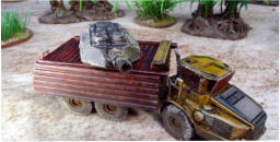 Tank with railgun turret in an uparmoured construction vehicle