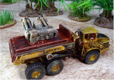 MLRS system in the back of a contruction vehicle