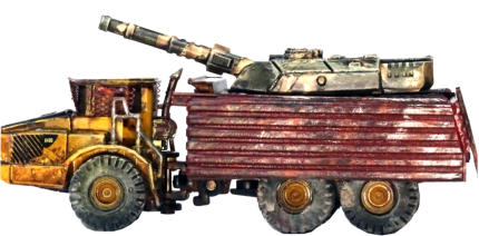 Tank with railgun turret in an uparmoured construction vehicle