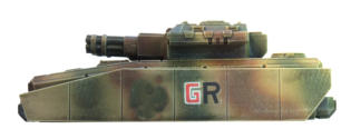 Rheinmetall RA16A2 Helheim Assault tank with twin heavy gatling coilguns and heavy missile launcher and added side skirt armour