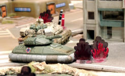 Turn two - the gatling Montsabert drives between two Antargran vehicles and takes out a Gryphon but is destroyed in the process