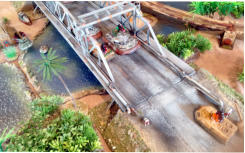 Burning tanks on the bridge