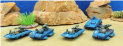 All lighter Solace Militia vehicles including the command Police Vehicle to the rear