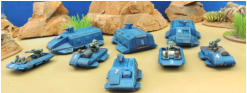 All Solace Militia vehicles including the command Police Vehicle to the front and Glaive transports to the rear