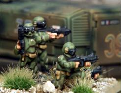 Infantry advance armed with laser carbines