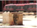 Weathered N guage tram cars used as Moorail on custom built track sitting on Ainsty resin supports