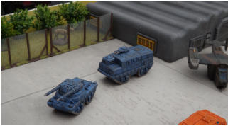 Fragarach Light Tank Brollachan APC and a Perseus Perseus HU.1 Utility VTOL