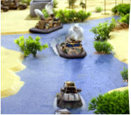 Large Transport Hovercraft and a Slammers Combat Car on shallow water