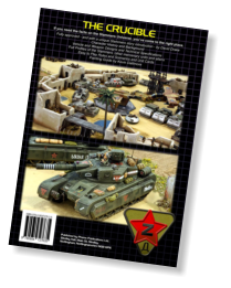 Hammer's Slammers The Crucible back cover showing 28mm scale vehiicles