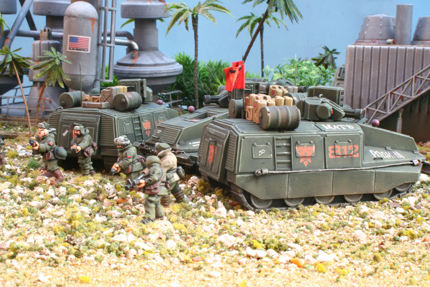 Infantry deploy from apcs