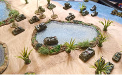 Hiroseki enter the field across the shallow water and beach area