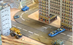 Town centre and barricades of abandoned vehicles