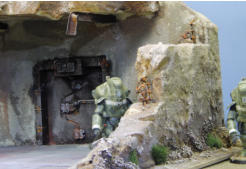 finished building - sprayed in sand, grey and cream colours, metal painted brown and over all drybrushed and chalked