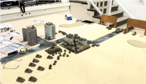 Solace Regulars and Freedom Fighters defend one flank. Objective is the small brown building.