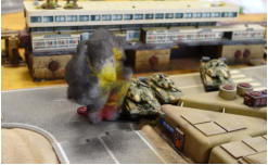 Despite hugging cover, a Molot brews up after being hit by a Blower